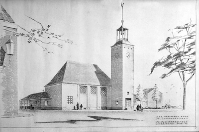 13632 Tekening Nederland Hervormde Kerk te Scharendijke (reproductie)