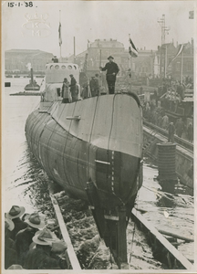 1399 Tewaterlating onderzeeboot Orzel voor de Poolse Marine op de scheepswerf De Schelde te Vlissingen