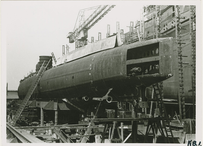 KB1-7 Bouw onderzeeboot Orzel voor de Poolse Marine op de scheepswerf De Schelde te Vlissingen. Helling