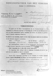 5047 Vergunning C no. 1898 betreffende vervoer van personen en goederen van de Rijksinspecteur van het Verkeer te ...