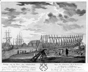 5926 Reproductie afbeelding linieschip Goes 1779, Gezigt van de werv der admiraliteit