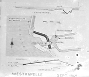 346 Tweede Wereldoorlog. Tekening dijkgaten Westkapelse zeewering