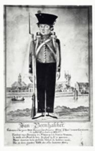 2366 Jan Beenhakker, geboren 1800, als dienstplichtig militair van de Zeeuwse Mobiele Schutterij in garnizoen te Sluis. ...