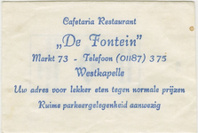 WKP-5 Cafeteria Restaurant De Fontein', Markt 73, Westkapelle