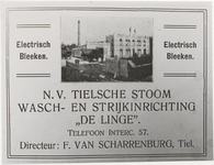 M 8726 de Linge n.v. Tielsche stoom wasch- en strijkinrichting aan Spoorstraat, advertentie