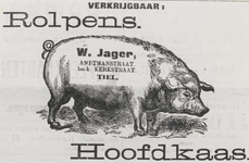 M 9983 Reclame slagerij W. Jager. Ambtmanstraat hoek Kerkstraat