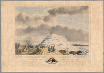50 Een prent van de kruing van het ijs op de Waal bij Ochten op 24 januari 1789. De afbeelding laat een enorme ijsberg ...