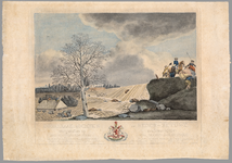 51 Een prent van de dijkdoorbraak te Ochten op 1 maart 1784. Links op de prent de door het stijgende water bedreigde ...
