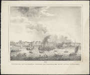 253 Op de voorgrond de rivier met op de achtergrond de bebouwing van de Boompjes te Rotterdam. In het midden de ...