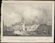313 Historieprent met een gezicht op de binnenplaats van het verwoeste entrepot te Antwerpen, na de brand en het ...
