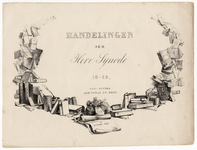 3503-Br-3225 Titelblad met boeken, geschriften een prullenbak en zakjes met geld