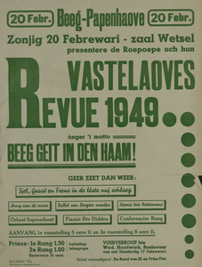 547_001_083 Grevenbicht: CarnavalVastelaoves Revue Ã²nger 't motto Beeg geit in den Haam 20 februari 1949