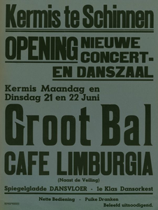 547_001_333 Schinnen: Kermis, muziek, dansenOpening nieuwe Concert- en Danszaal CafÃ© Limburgia maandag 21 en dinsdag 22 juni