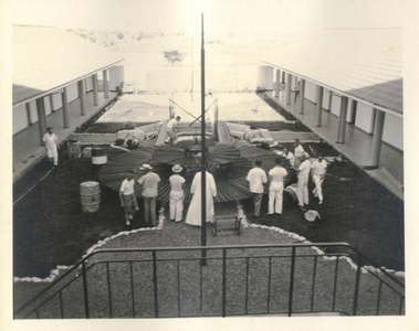194049 De overkapping bij het complex Maris Stella te Savaneta wordt aangebracht (Aruba) boven-zijaanzicht