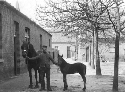 220175 Broeder met paard en veulen voor de boerderij van Huize Padua, Boekel