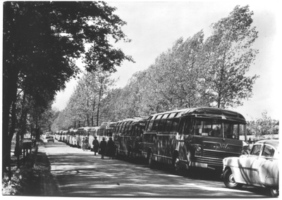 186774 Geparkeerde bussen van pelgrims te Wittem