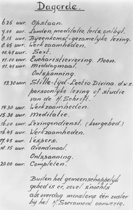 200110 Dagorde van de zusters in priorij Fons Vitae te Heesch