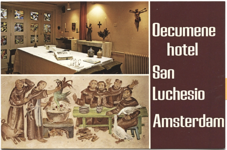 252075 Ansichtkaart van San Luchesio te Amsterdam, met de kapel en een schildering in de eetzaal
