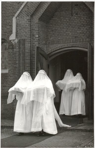 116083 Inkleding van acht novicen in de Sint-Willibrorduskerk te Esch, met 'bruiden' die het kleed hebben ontvangen en ...