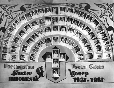 122214 Portretfoto-collage van alle Indonesische Zusters van St. Jozef bij het 50-jarig jubileum van de congregatie in ...