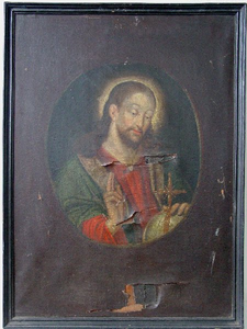 VW-P017-Ag0103 Schilderij Christus als Salvator Mundi in ovaal medaillon