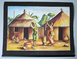 VW-Z093-061 Schilderij van Afrikaanse vrouwen die het eten aan het bereiden zijn