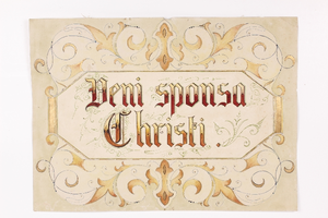 VW-Z117-060 Gecalligrafeerd bord met de tekst 'Veni sponsa Christi' (Kom Bruid van Christus)