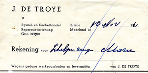 BR_TROYE_001 Brielle, De Troye - J. de Troye. Rijwiel- en kachelhandel. Reparatie-inrichting, (1961)