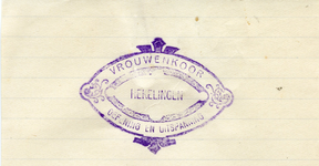HK_VROUWENKOOR_001 Hekelingen, Vrouwenkoor Oefening en Uitspanning - Factuur aan L. de Raat 5 3/4 dag a f 2,75 = f ...