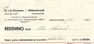 AB_GIESSEN_003 Abbenbroek, Giessen, S. v.d. - Metselaar / Aannemer / Handel in Cementwerken en Gewapend en Ongewapend ...