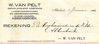 AB_PELT_004 Abbenbroek, W. van Pelt - Gediplomeerd Hoefsmid / Landbouwwerktuigen en gereedschappen / Rijwielhandel W. ...