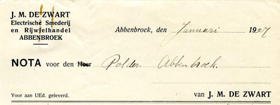 AB_ZWART_001 Abbenbroek, J.M. de Zwart - Electrische Smederij en Rijwielhandel, J.M. de Zwart, (1927)