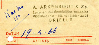 BR_ARKENBOUT_003 Brielle, A. Arkenbout & Zn. - A. Arkenbout & Zn., luxe huishoudelijke artikelen, (1966)