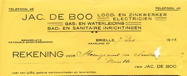 BR_BOO_001 Brielle, Jac. de Boo - Jac. de Boo, Lood- en zinkwerker, electriciën, gas- en waterleiding, bad- en ...