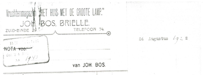BR_BOS_001 Brielle, Bos - Vruchtenmagazijn Het huis met de groote lamp , Joh. Bos, (1943)