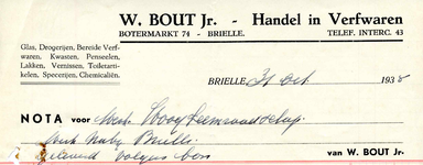 BR_BOUT_007 Brielle, W. Bout Jr. - W. Bout Jr., handel in Verfwaren, glas, drogerijen, bereide verfwaren, kwasten, ...