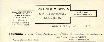 BR_DRIEL_002 Brielle, Van Driel - Comm. Venn. v. Driel's, Handel in Grint, Zand, porfierslag, puin en koolasch, ...