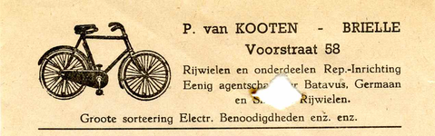 BR_KOOTEN_003 Brielle, P. van Kooten - Rijwielen en onderdeelen rep.-inrichting, eenig agentschap der Tesor, Germaan en ...