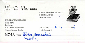 BR_MOERMAN_019 Brielle, D. Moerman - Fa. D. Moerman, kantoorboekhandel, boekhandel, drukkerij, (1966)