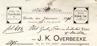 BR_OVERBEEKE_006 Brielle, Overbeeke - Boek- en papierhandel. Snelpersdrukkerij. Uitgave der nieuwe Brielsche Cour. ...