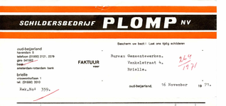 BR_PLOMP_002 Brielle, Plomp - Schildersbedrijf Plomp N.V. Bescherm uw bezit! Laat ons tijdig schilderen, (1971)
