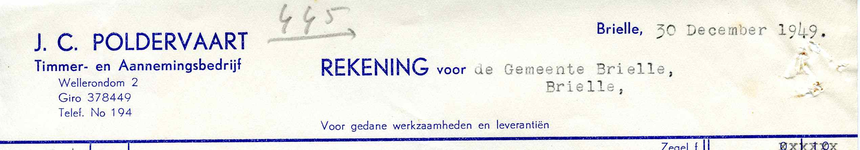 BR_POLDERVAART_002 Brielle, Poldervaart - J.C. Poldervaart, Timmer- en Aannemingsbedrijf, (1949)