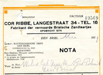 BR_RIBBE_002 Brielle, Ribbe - Cor Ribbe, Fabrikant der vermaarde Brielsche Zandtaartjes (opgericht 1874), (1939)