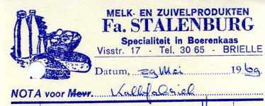 BR_STALENBURG_001 Brielle, Stalenburg - Melk- en zuivelprodukten Fa. Stalenburg. Specialiteit in Boerenkaas, (1969)