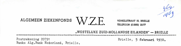 BR_WZE_003 Brielle, WZE - Algemeen Ziekenfonds W.Z.E., Westelijke Zuid-Hollandse Eilanden - Brielle, (1970)