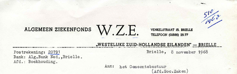 BR_WZE_004 Brielle, WZE - Algemeen Ziekenfonds W.Z.E., Westelijke Zuid-Hollandse Eilanden - Brielle, (1968)