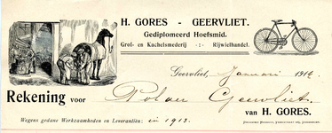 GE_GORES_001 Geervliet, Gores - H. Gores, Geervliet. Gediplomeerd Hoefsmid. Grof- en kachelsmederij. Rijwielhandel, (1914)