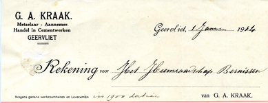 GE_KRAAK_001 Geervliet, Kraak - G.A. Kraak, metselaar - Aannemer. Handel in cementwerken Geervliet, (1914)