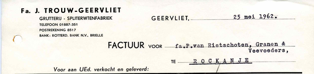 GE_TROUW_002 Geervliet, Trouw - Fa. J. Trouw, Geervliet. Grutterij - Spliterwtenfabriek, (1962)