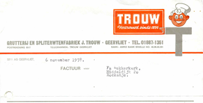 GE_TROUW_003 Geervliet, Trouw - J. Trouw, Grutterij en spliterwtenfabriek Geervliet. Vertrouwd sinds 1896, (1978)